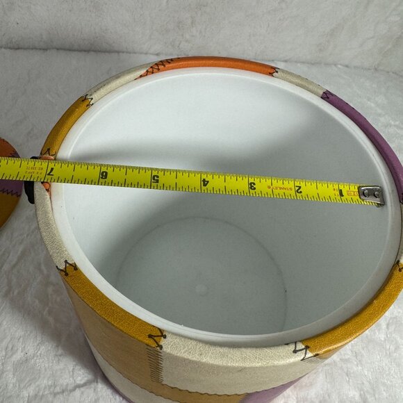 Vintage Retro Patchwork Ice Bucket With Lid & Handle 1960s 70s Hipster - Picture 7 of 7